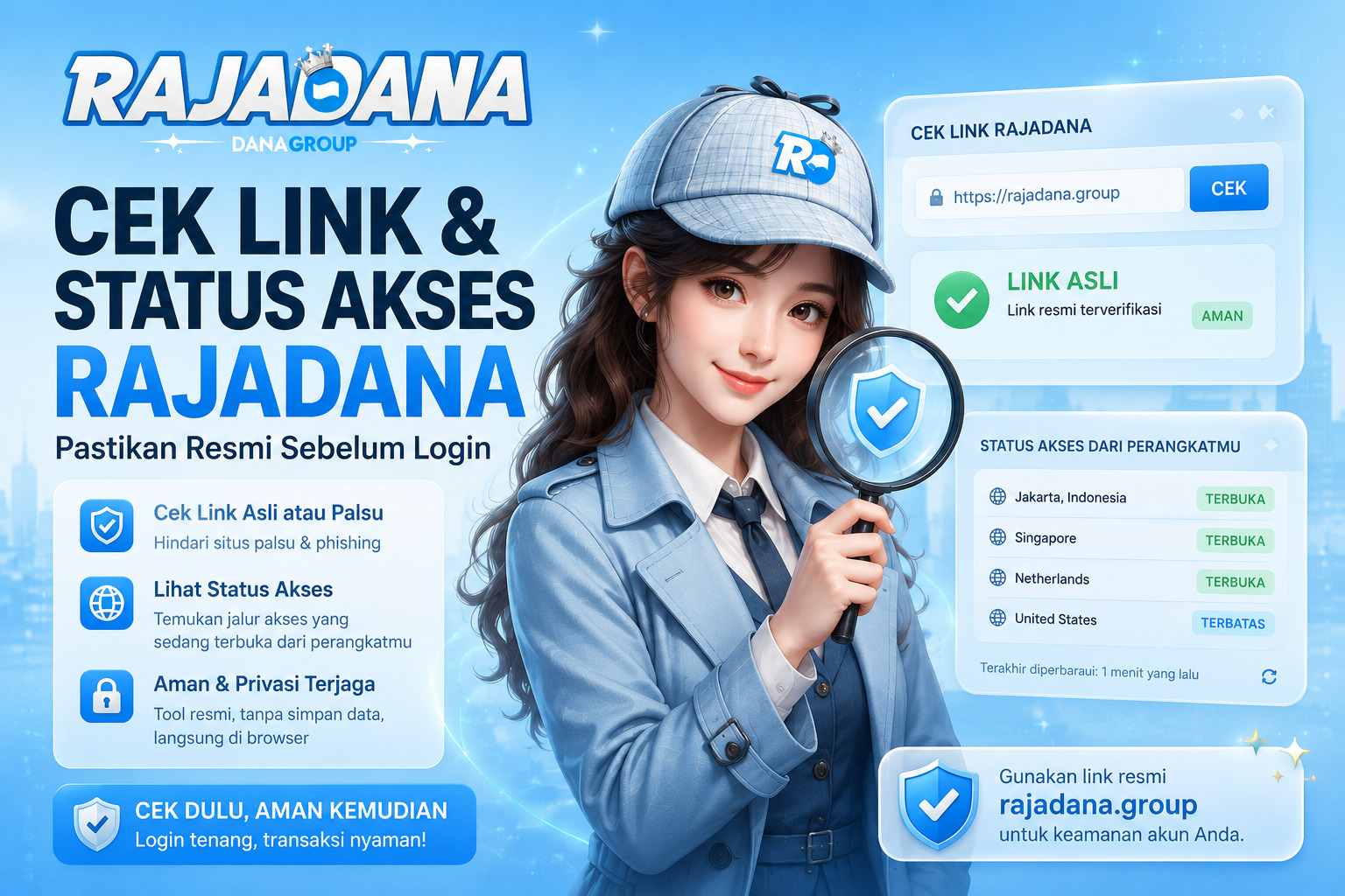 Alat cek keaslian link Rajadana pastikan resmi atau palsu sebelum login